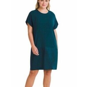 Universal Standard Avenir Dress Knee Length Satin Panel Teal Green Size S